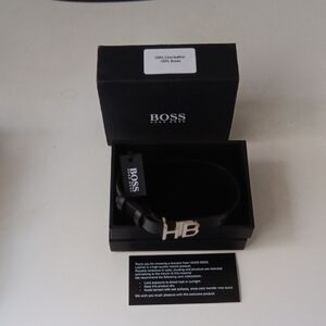 Hugo Boss Black Leather Wristband with Silver Detailing